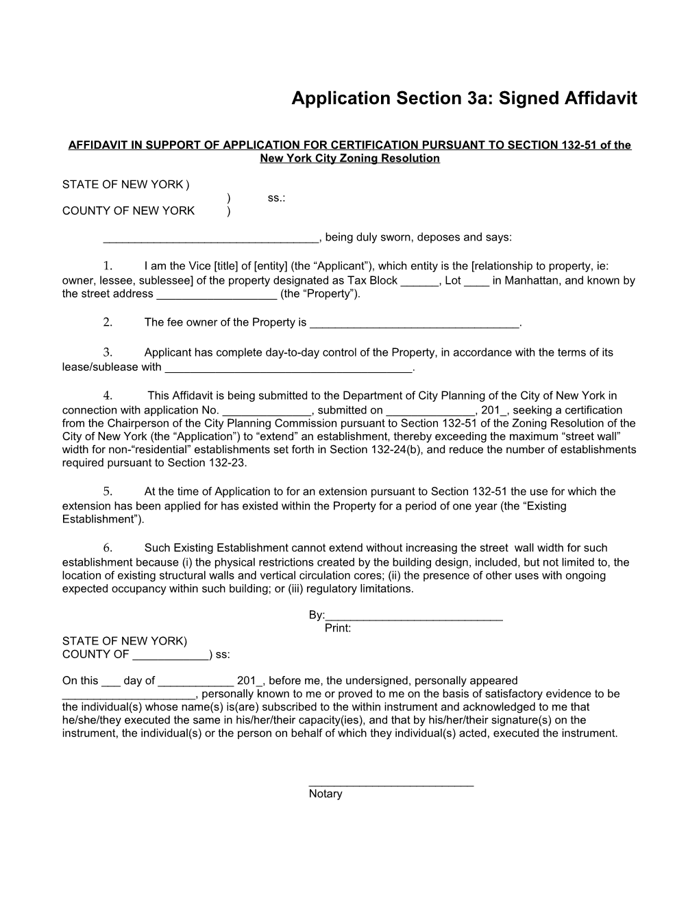 Application Section 3A: Signed Affidavit