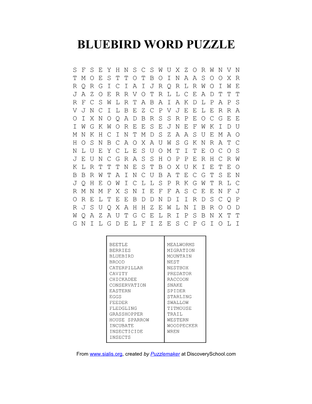 Bluebird Word Puzzle