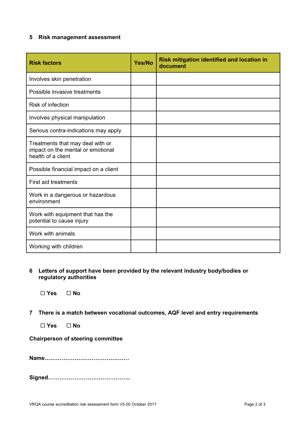 Risk Assessment Form s10