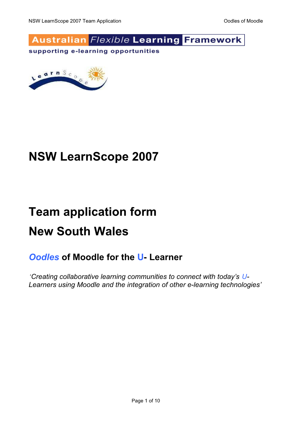 NSW Learnscope 2007 Team Application Oodles of Moodle