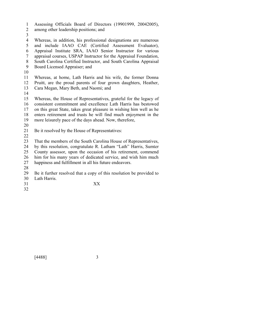 2013-2014 Bill 4488: R. Latham Harris - South Carolina Legislature Online