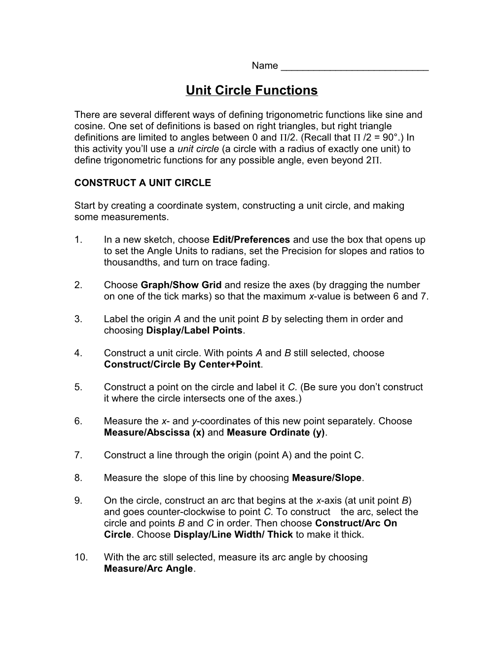 Unit Circle Functions