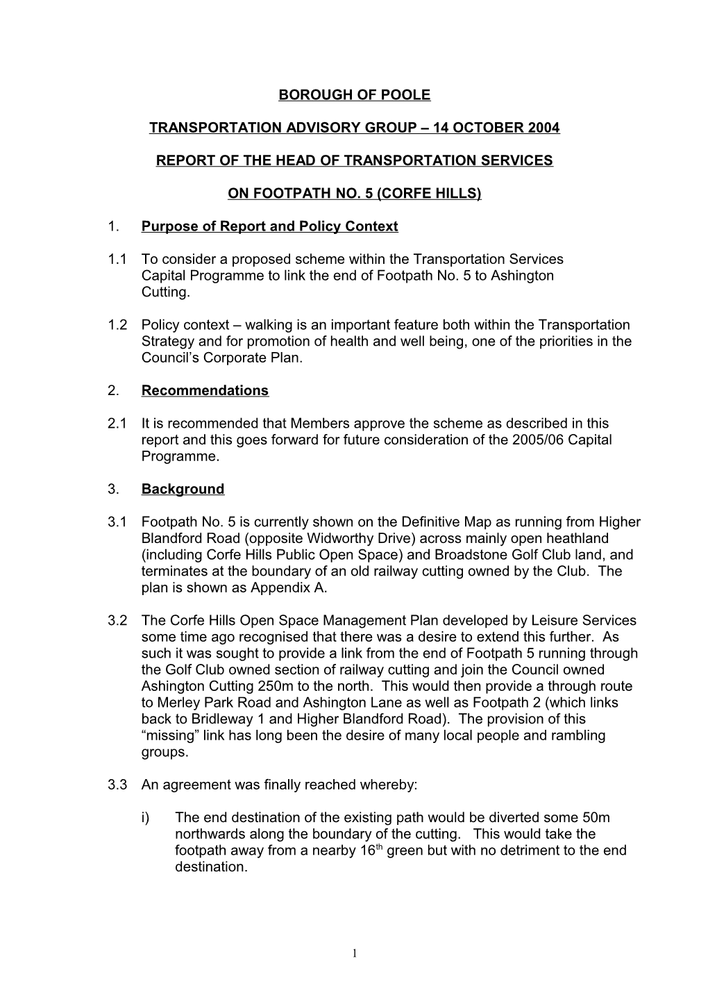 PFD - Portfolio Holder Decision Councillor Leverett - 14 October 2004 - Footpath No. 5