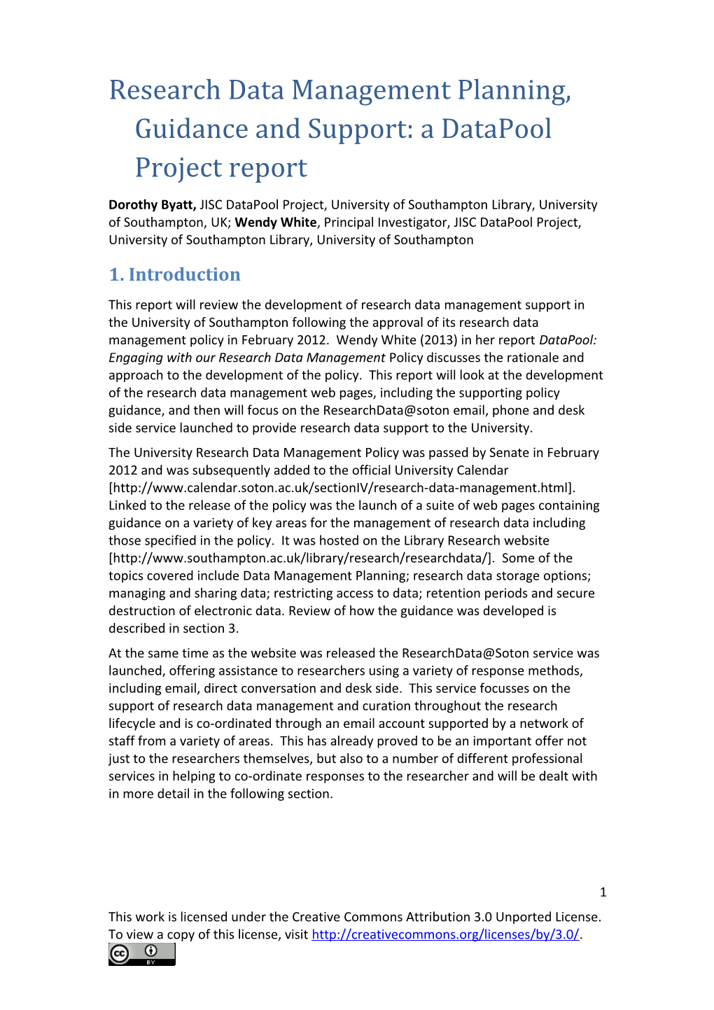 Research Data Management Planning, Guidance and Support: a Datapool Project Report