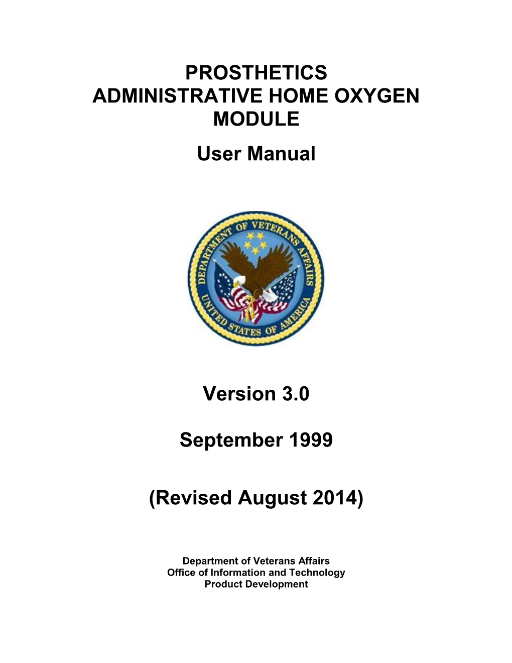 Prosthetics Administrative Home Oxygen Module User Manual
