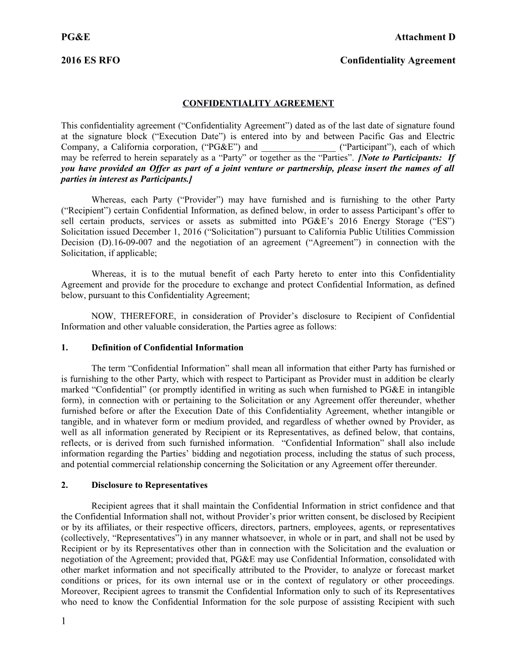 2016 ES RFO Confidentiality Agreement