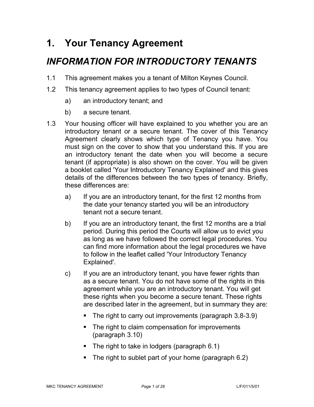 Information for Introductory Tenants