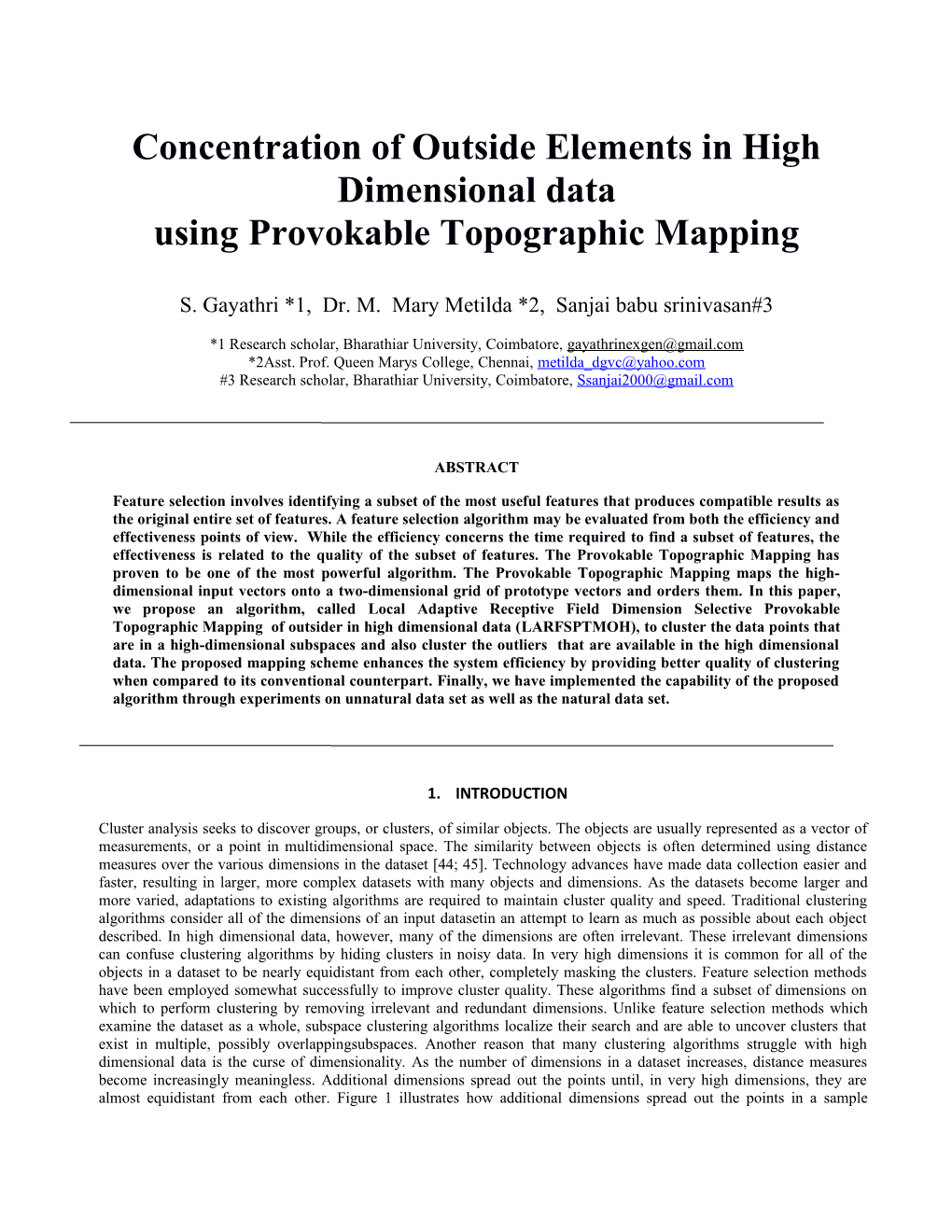 Concentration of Outside Elements in High Dimensional Data