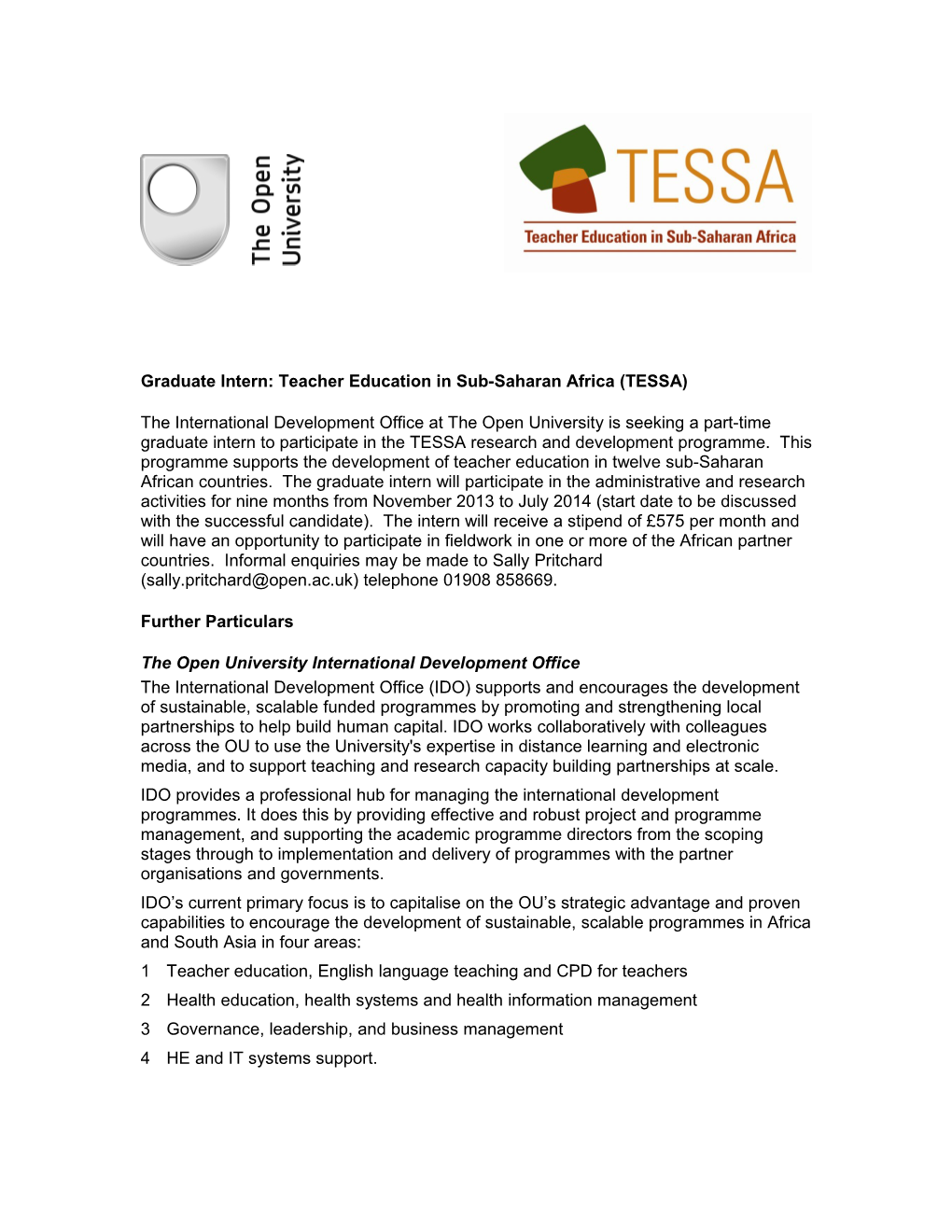 Graduate Intern: Teacher Education in Sub-Saharan Africa (TESSA)