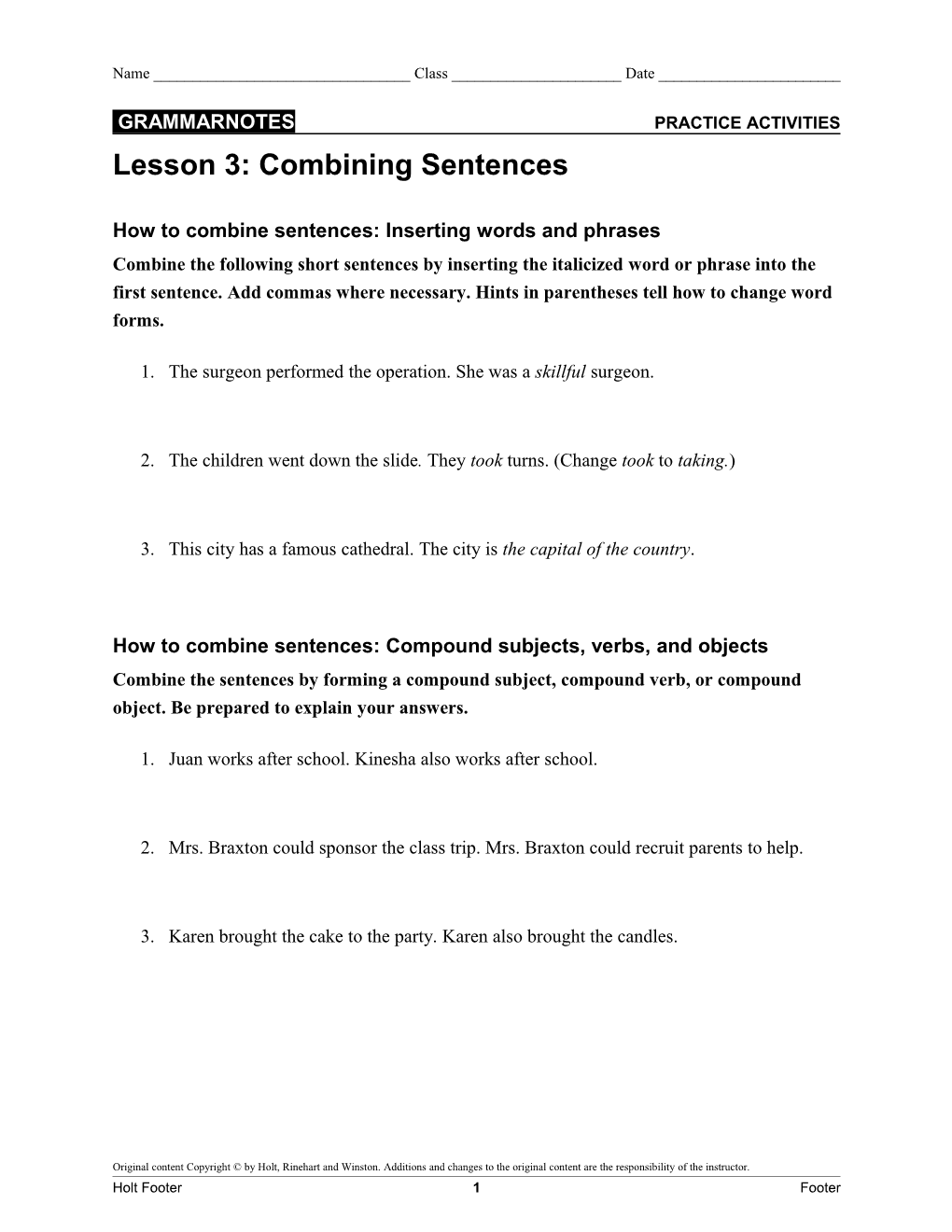 How to Combine Sentences: Inserting Words and Phrases