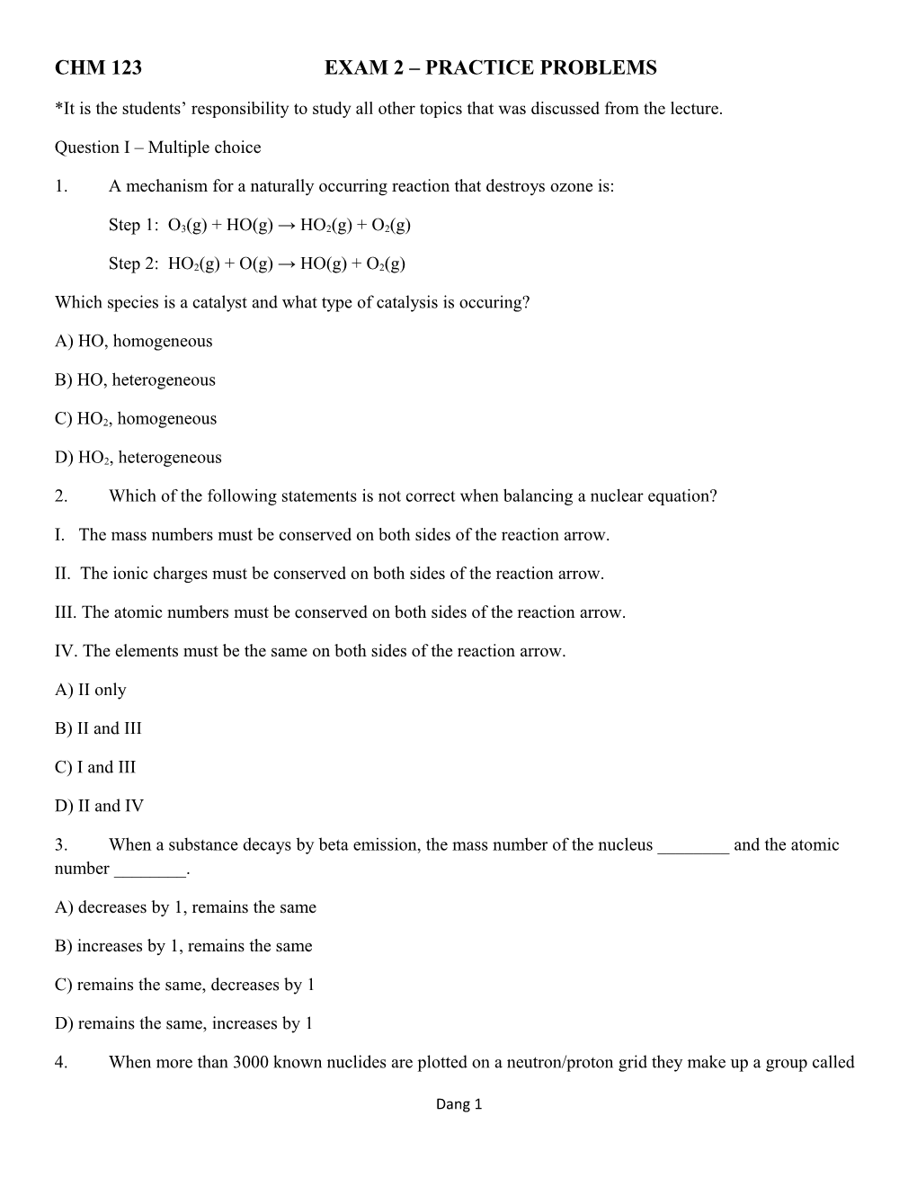 Chm 123 Exam 2 Practice Problems