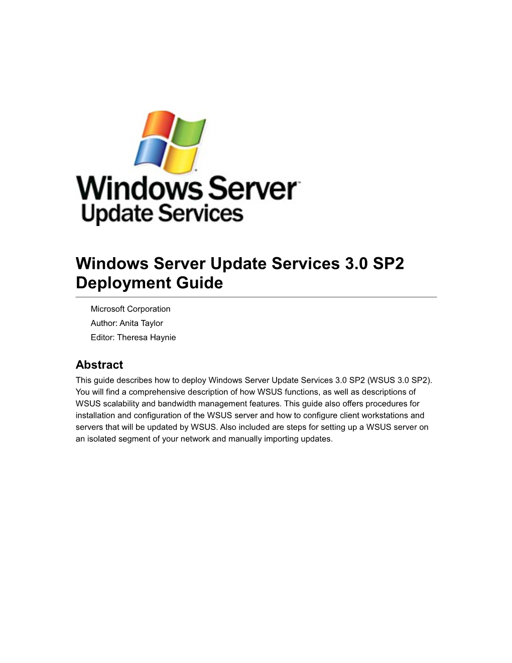 Windows Server Update Services 3.0 SP2 Deployment Guide