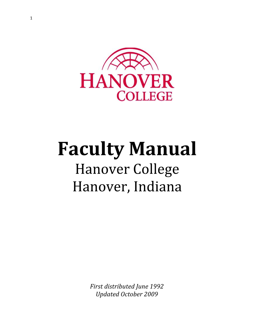 Faculty Manual Hanover College Hanover, Indiana
