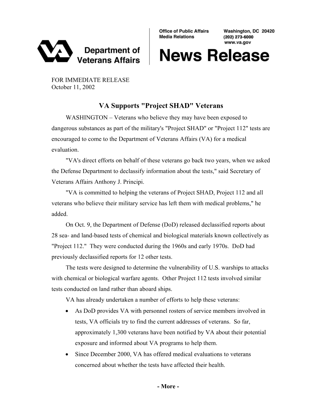 VA Supports Project SHAD Veterans