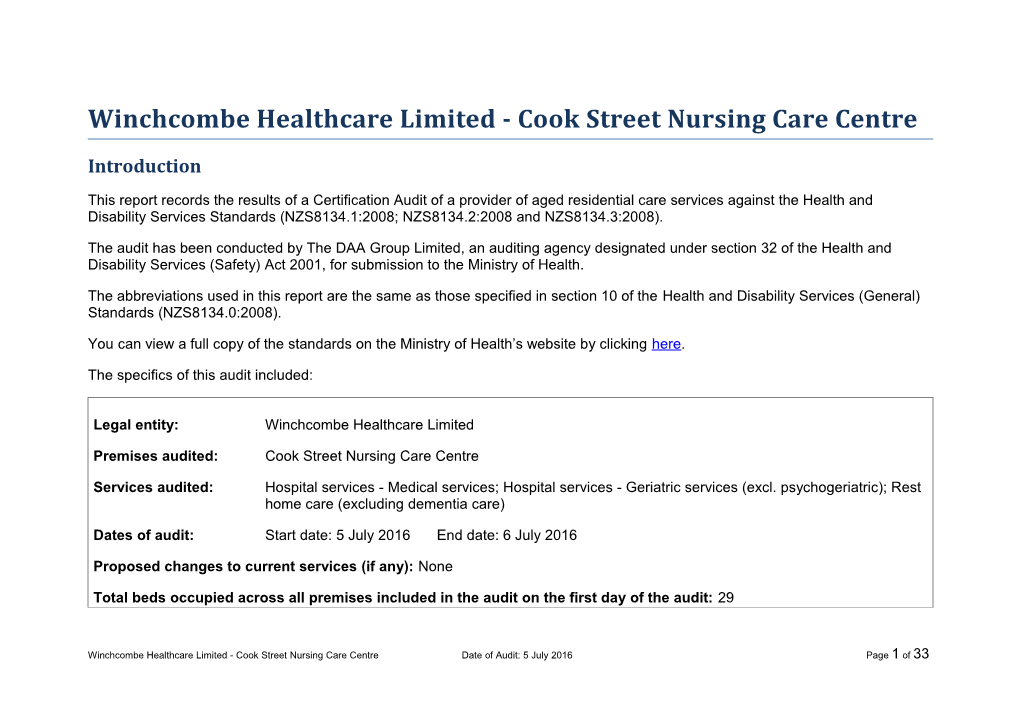 Winchcombe Healthcare Limited - Cook Street Nursing Care Centre