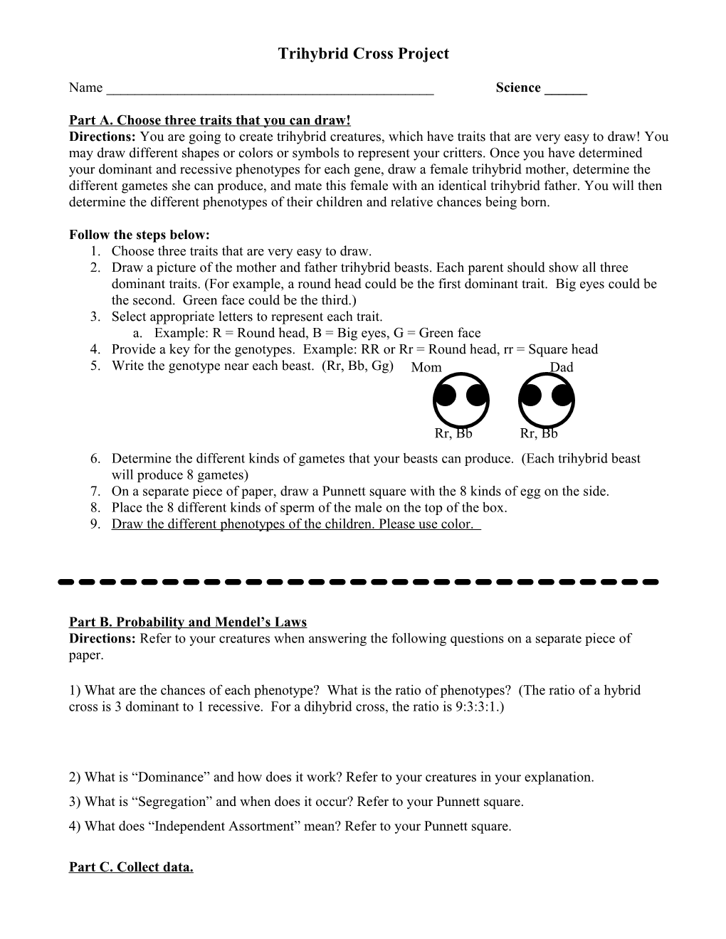 Part A. Choose Three Traits That You Can Draw!