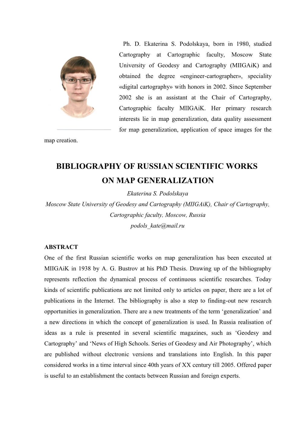 Bibliography of Russian Scientific Works on Map Generalization