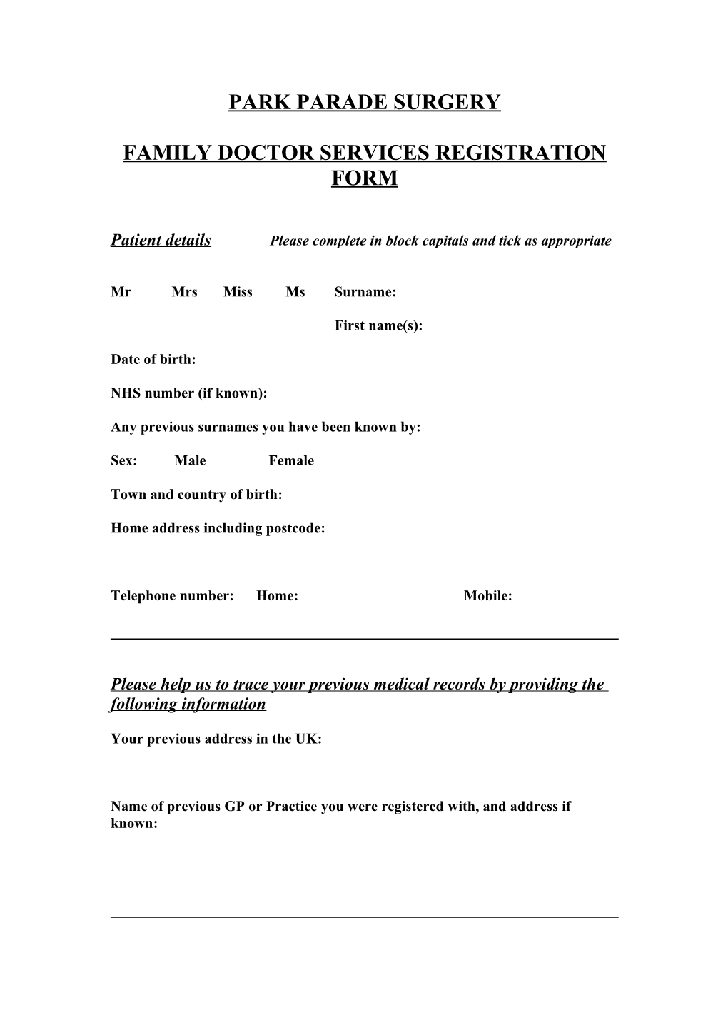 Family Doctor Services Registration