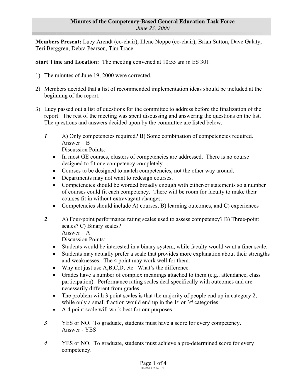 Minutes of the Competency-Based General Education Task Force Meeting June 12, 2000