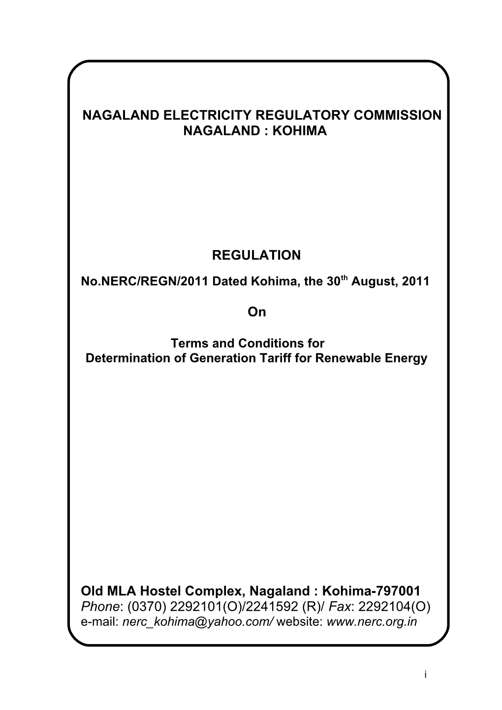 Nagaland Electricity Regulatory Commission (Nerc)