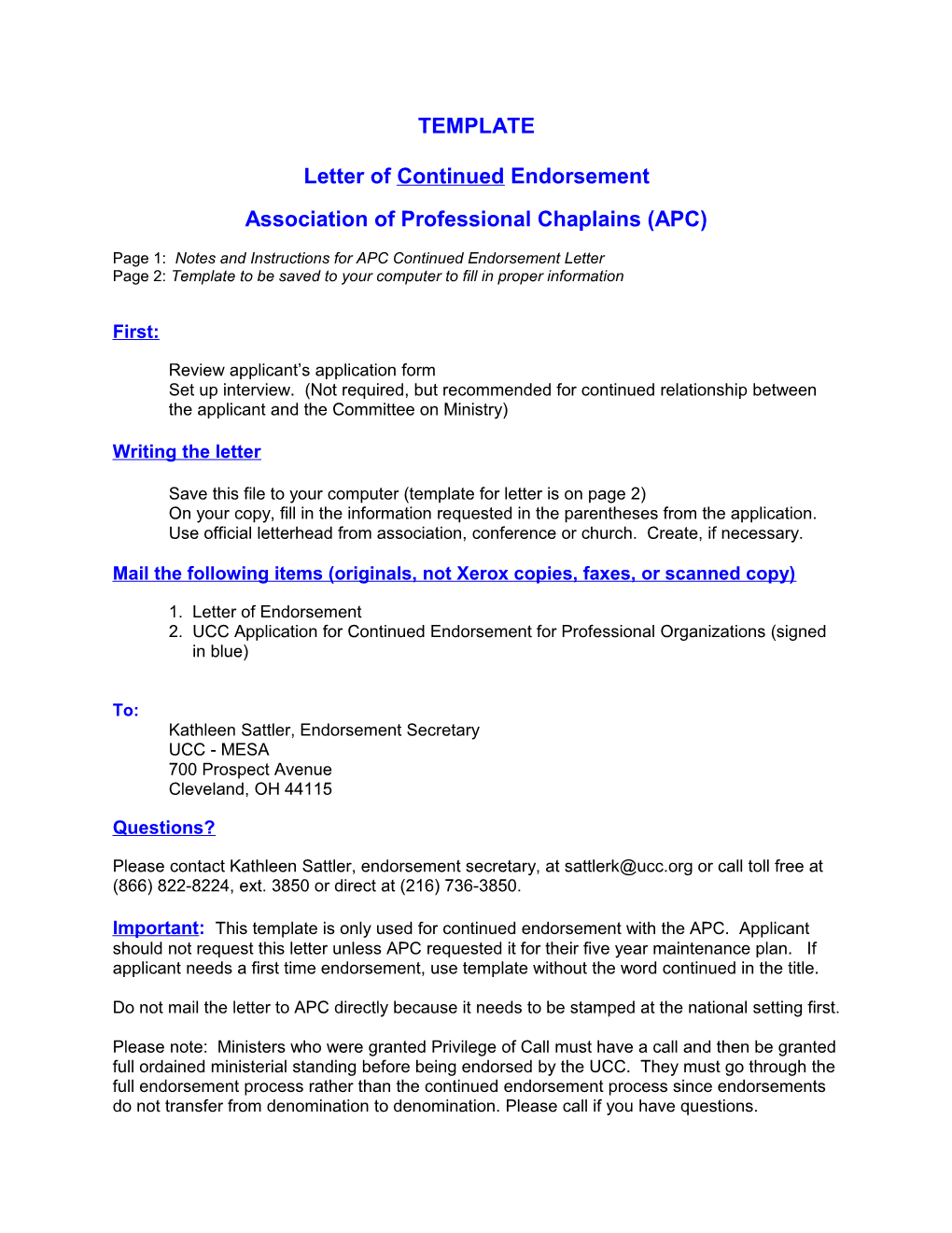 Template for Letter of Endorsement For