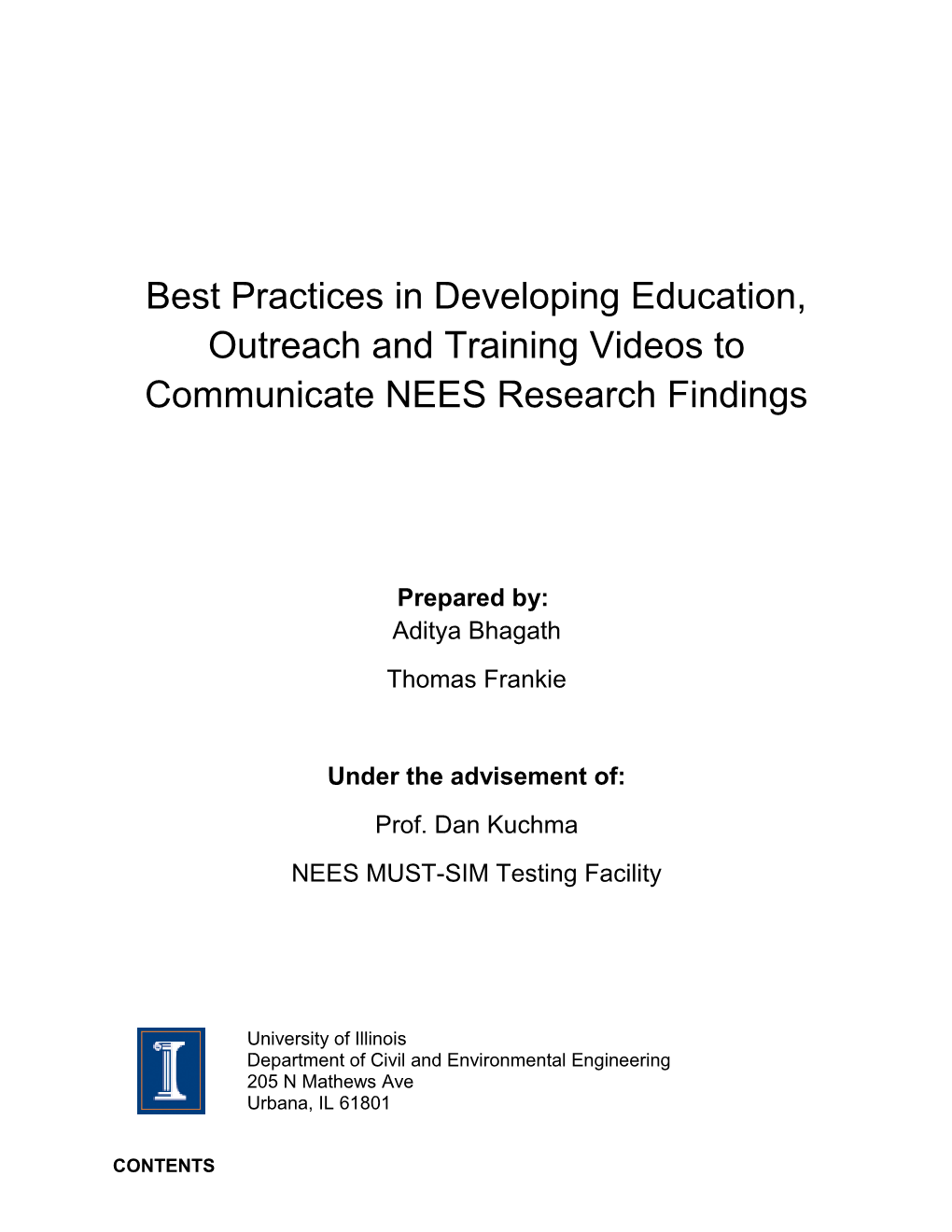 Best Practices in Developing Education, Outreach and Training Videos to Communicate NEES