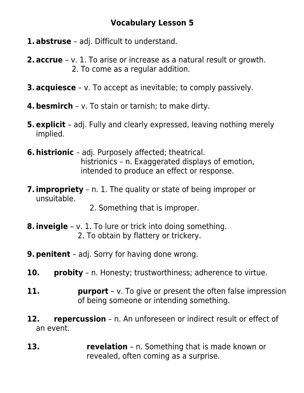 Vocabulary Lesson 5