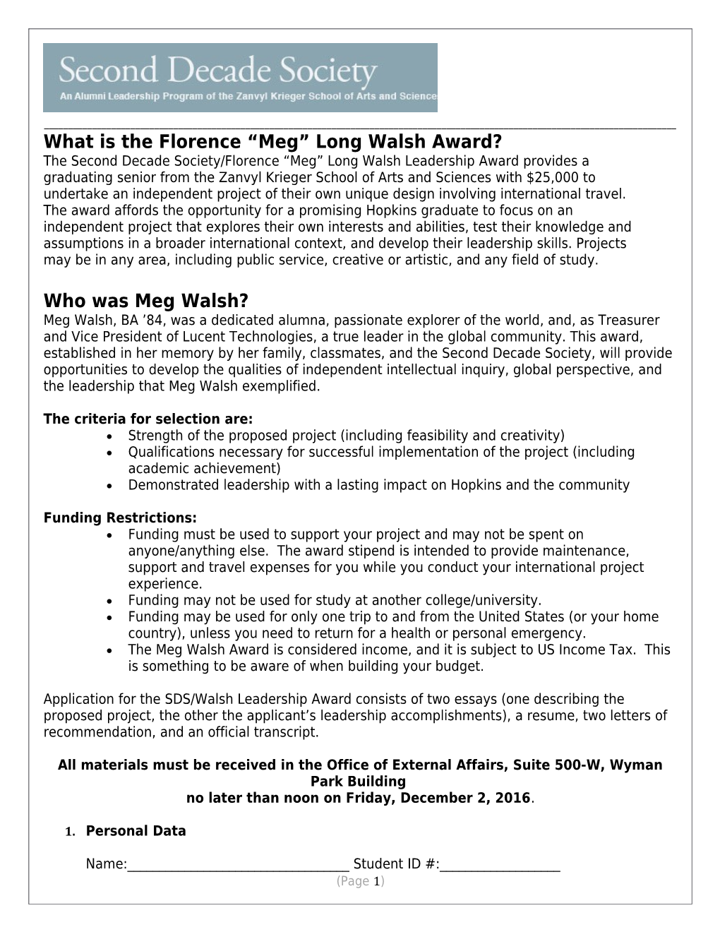 What Is the Florence Meg Long Walsh Award?