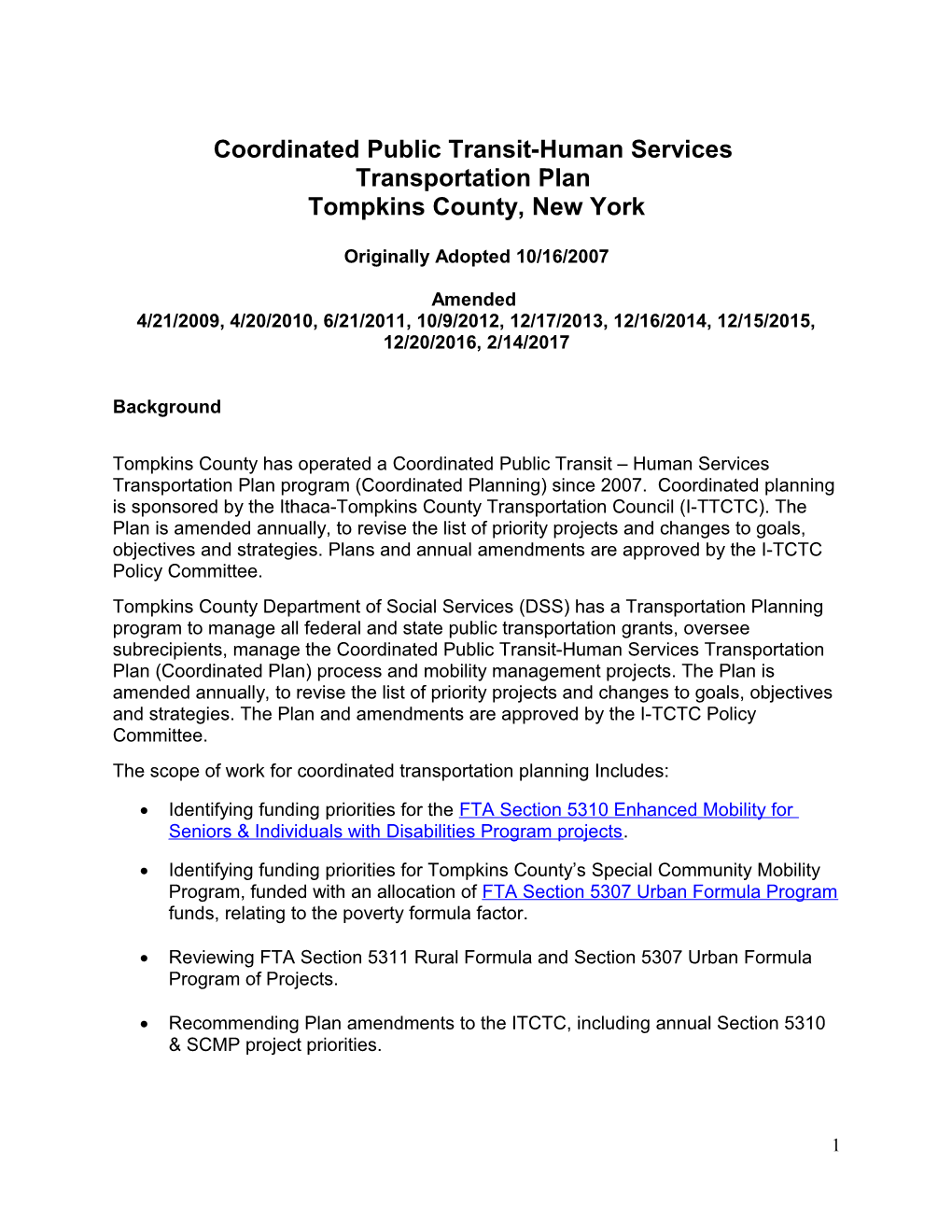 A Draft Coordinated Public Transit-Human Services Transportation Plan for Tompkins County