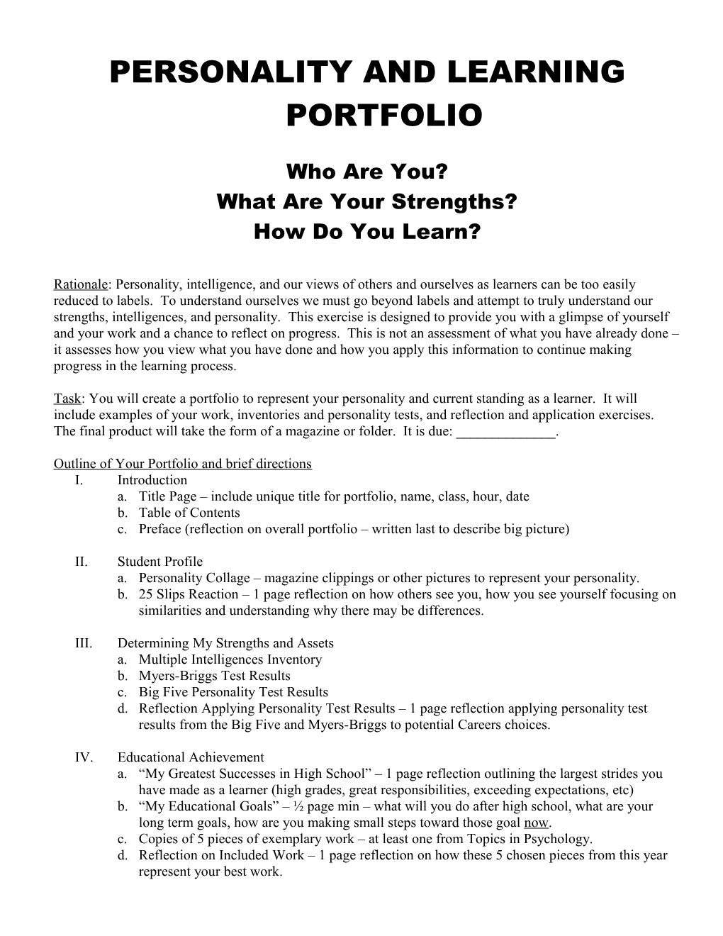 Personality and Learning Portfolio