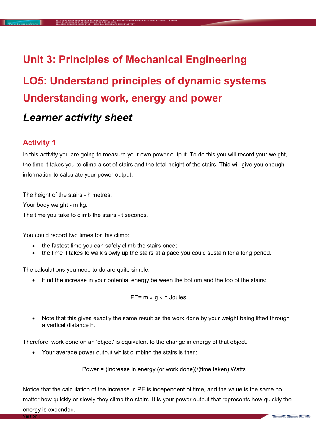 Cambridge Technicals in Engineering Maximum Power Transfer Lesson Element