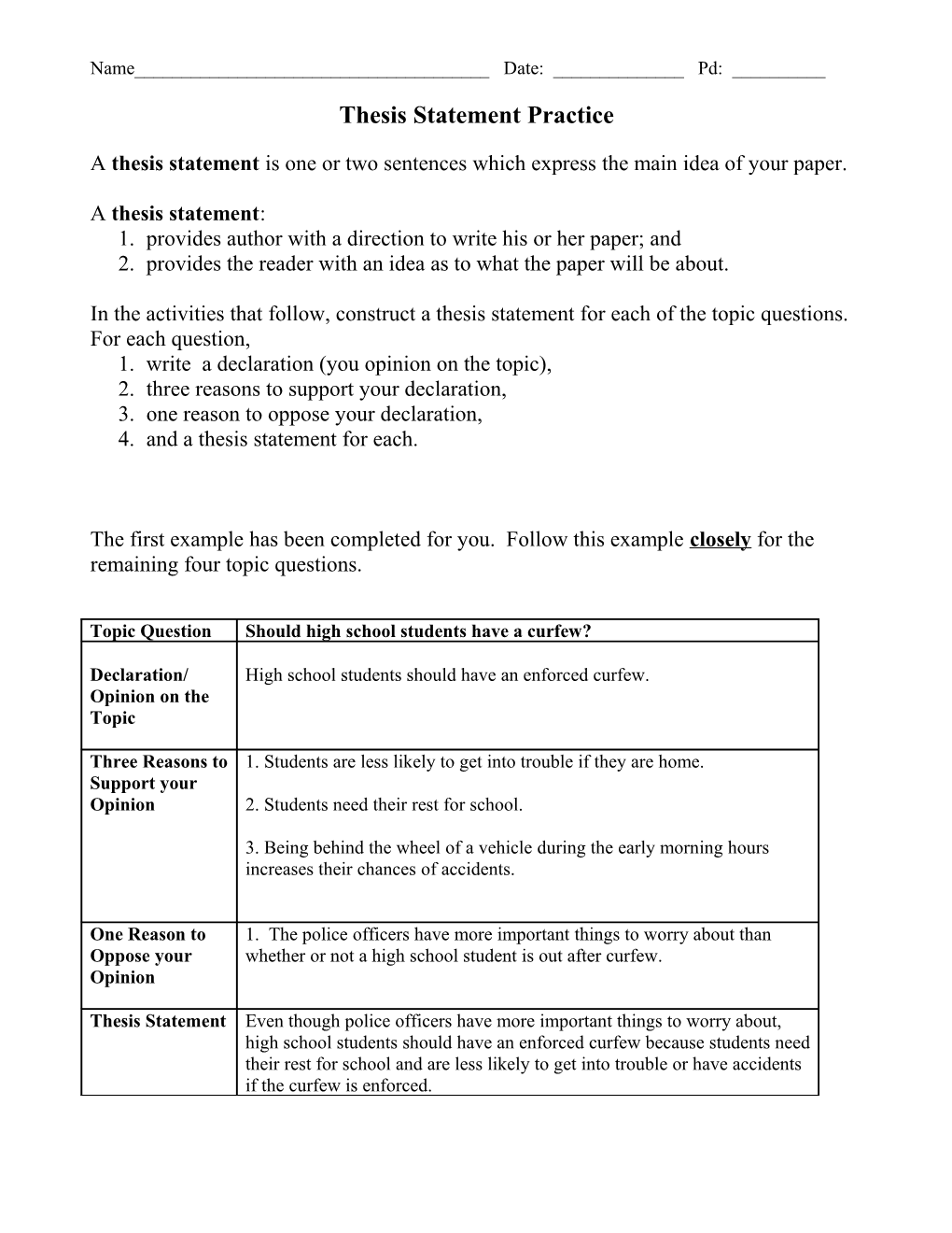 Thesis Statement Practice s1