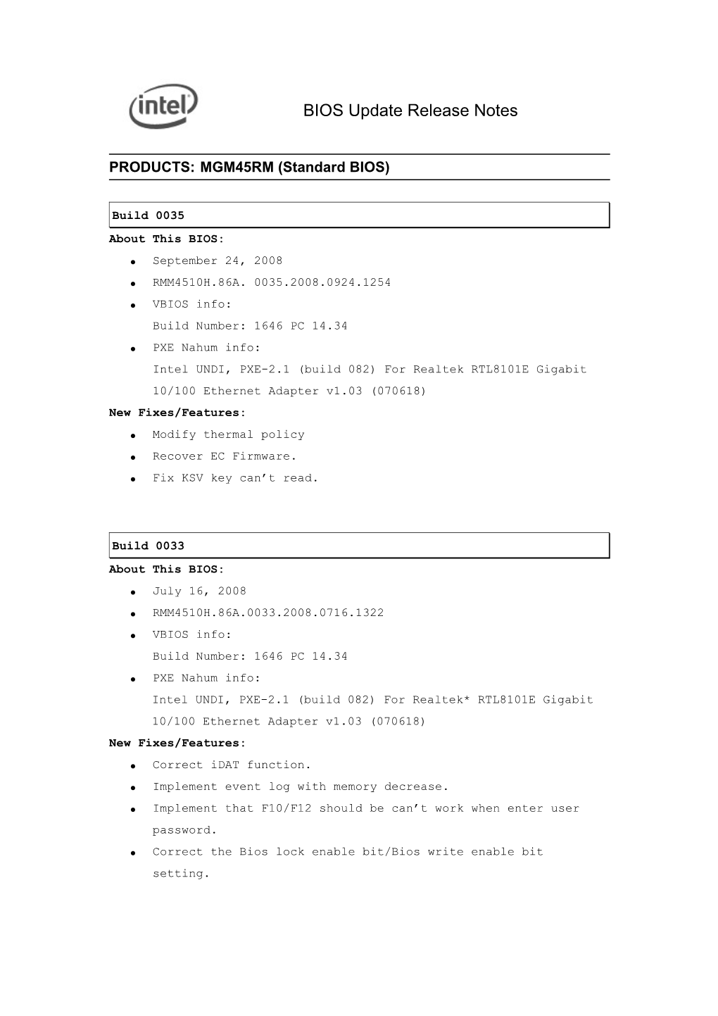 BIOS Update Release Notes