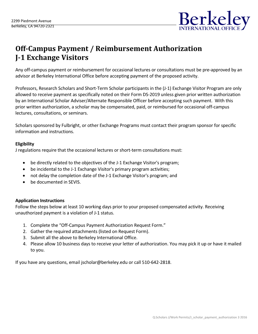 Off-Campus Payment / Reimbursement Authorization