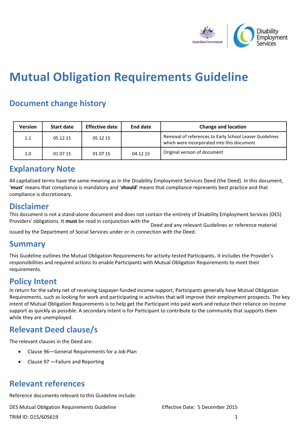 Mutual Obligation Requirements Including Annual Activity Requirements