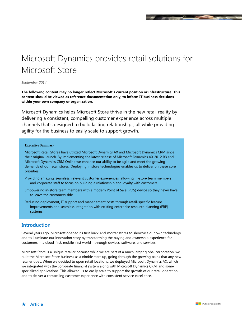 Microsoft Dynamics Provides Retail Solutions for Microsoft Store