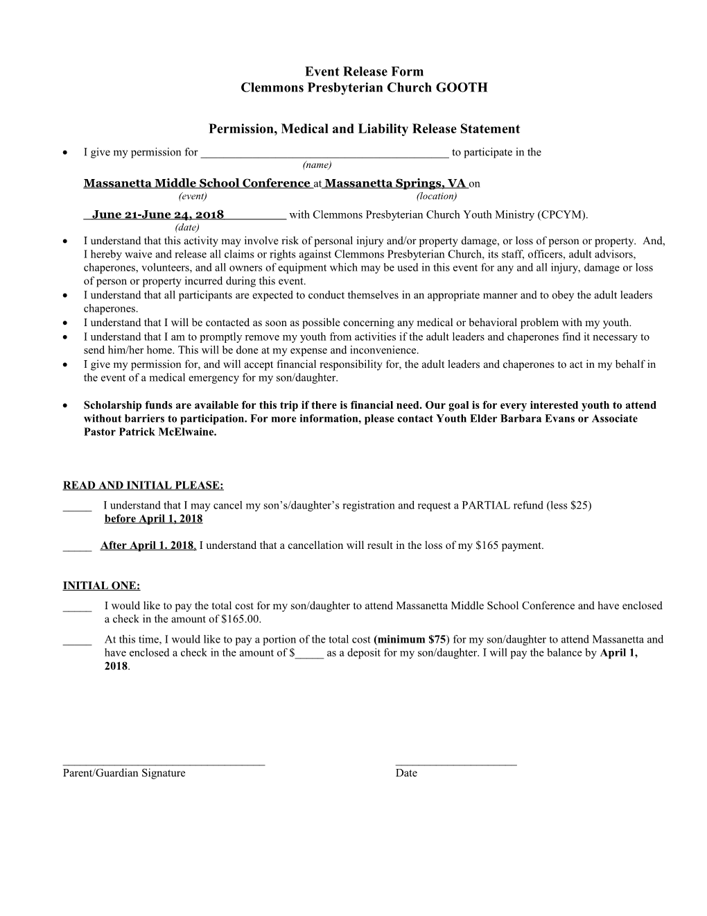 Release Information Form