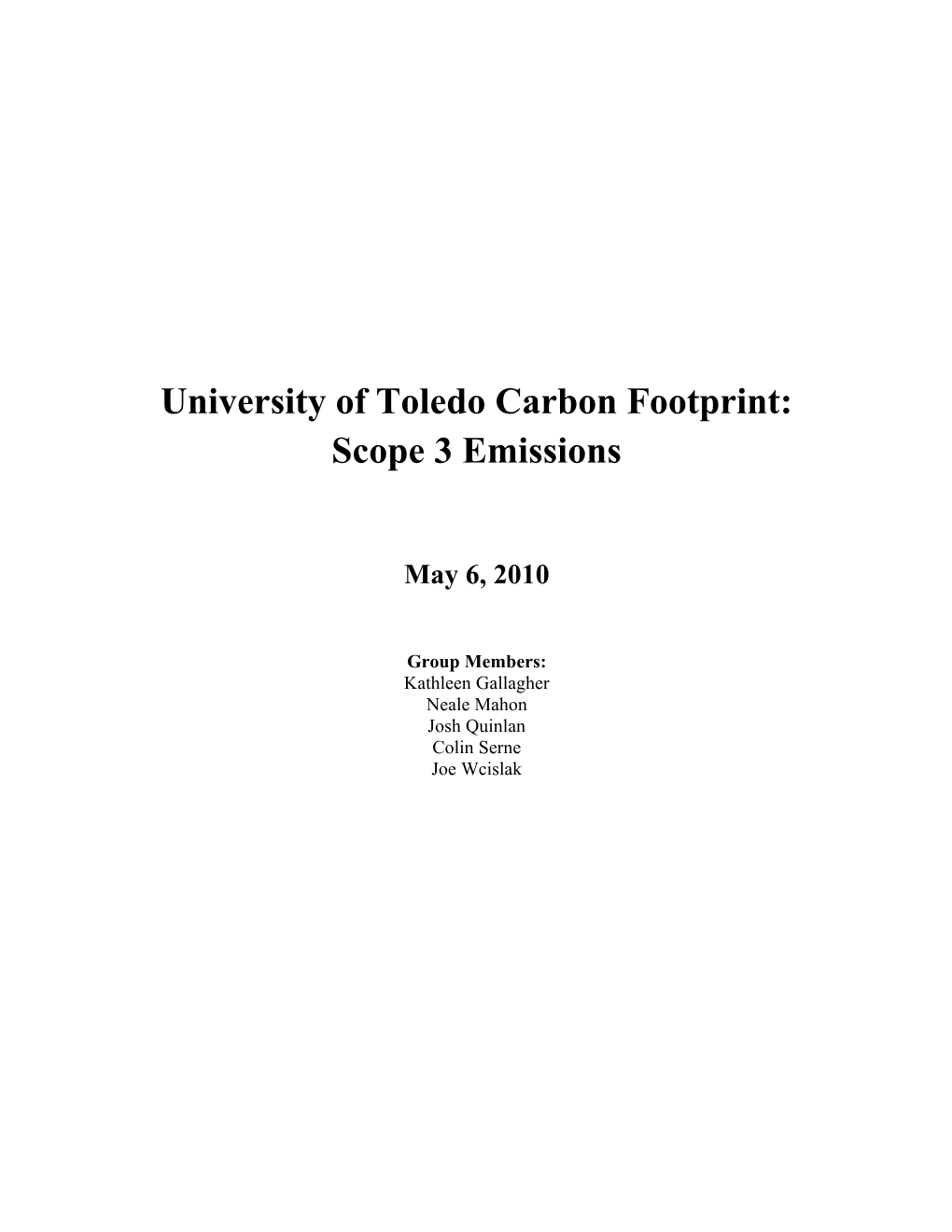 University of Toledo Carbon Footprint: Scope 3 Emissions