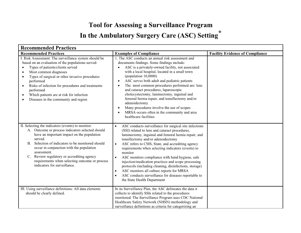 Tool For Assessing A Nosocomail Infection Surveiallnce Program*