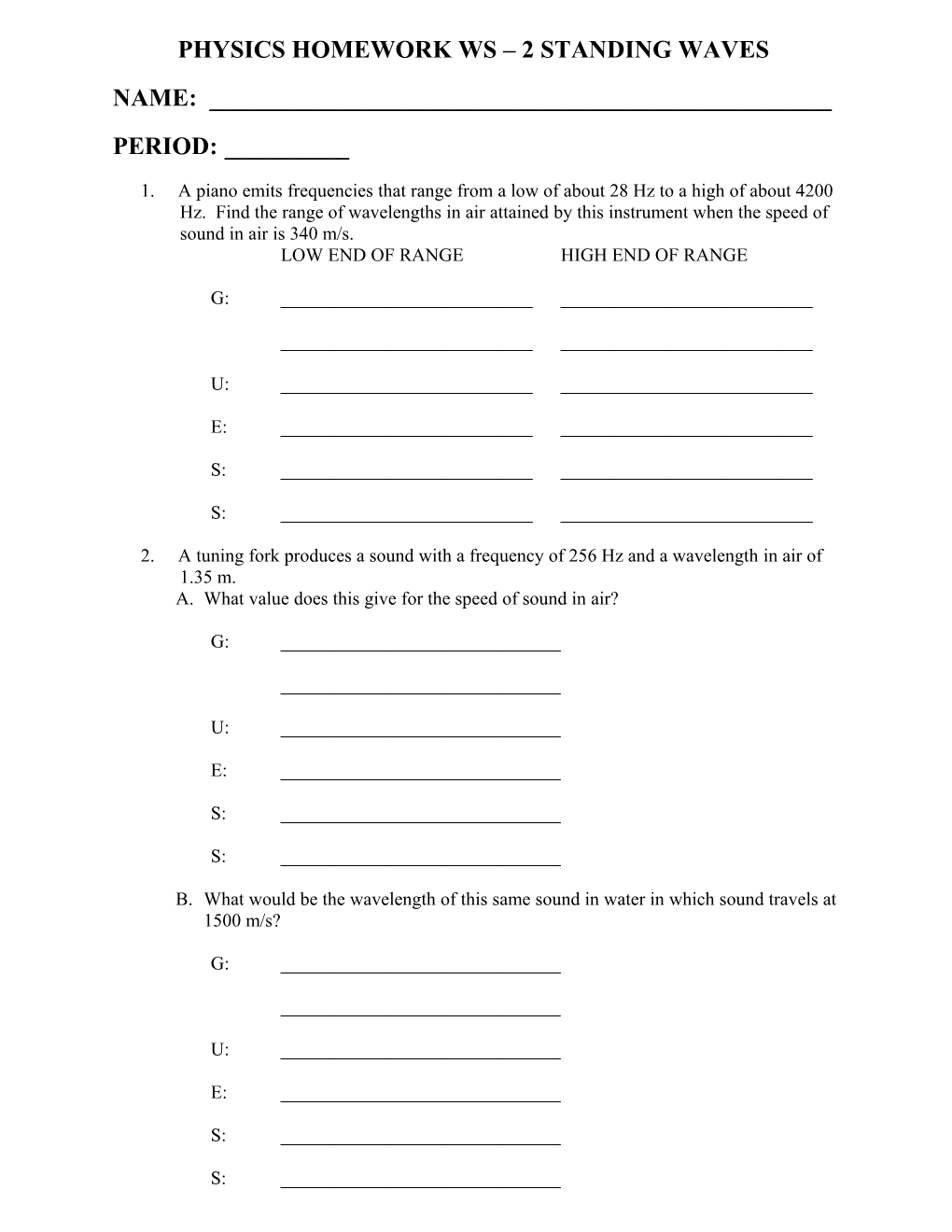 Physics Homework Ws 2 Standing Waves