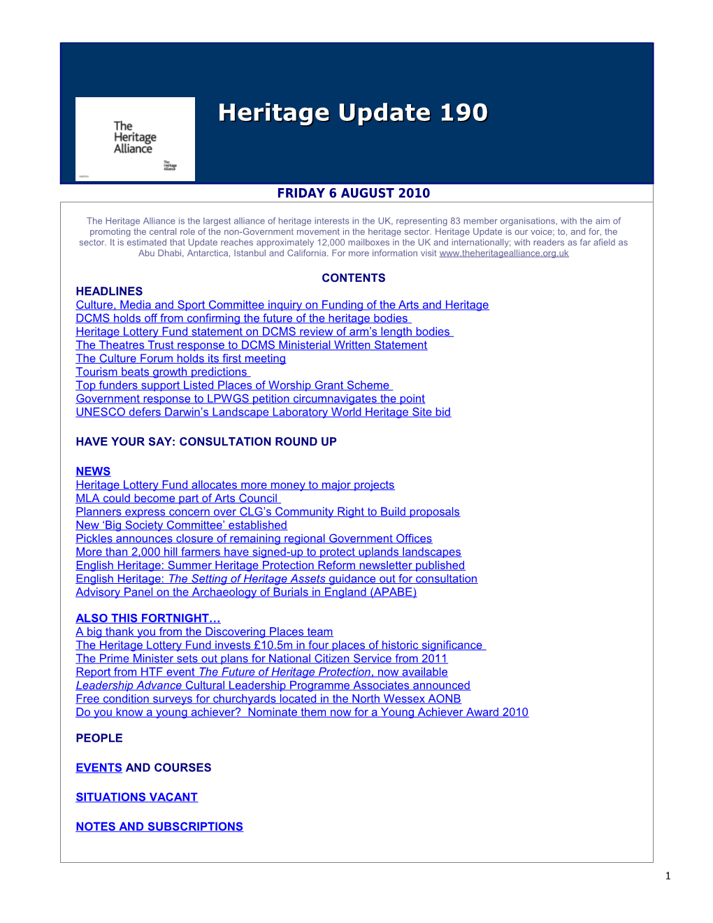 Heritage Update 190