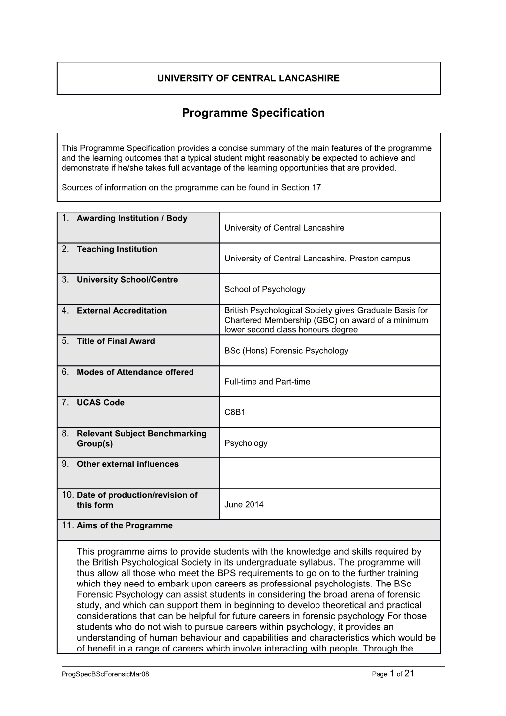 Bsc (Hons) Forensic Psychology (Sept 2014)