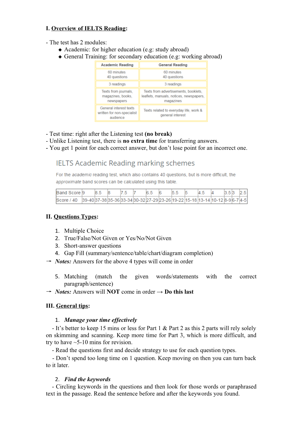 I. Overview of IELTS Reading