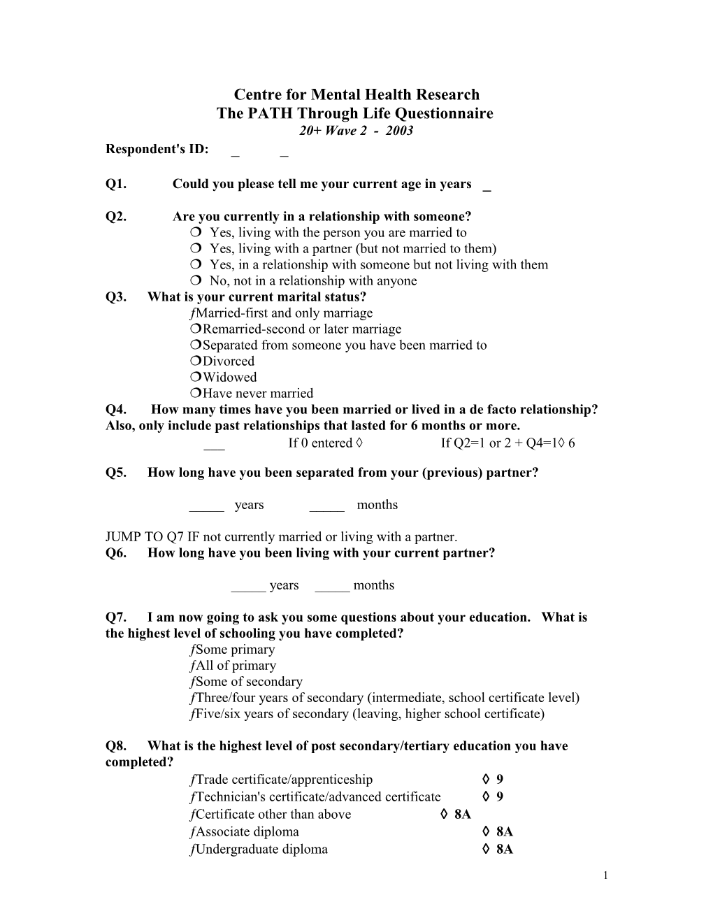 The PATH Through Life Questionnaire