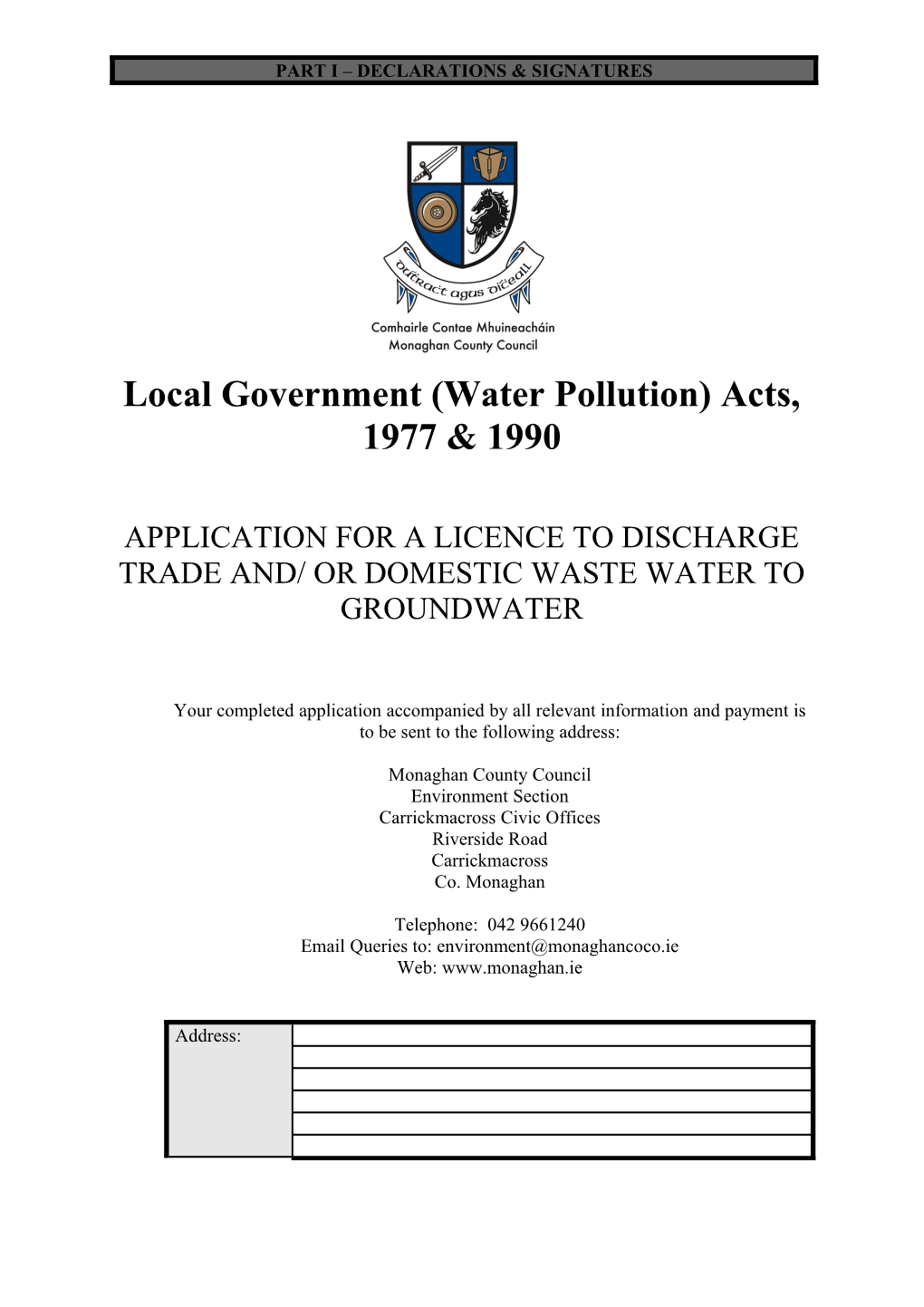 Local Government (Water Pollution) Acts, 1977 & 1990