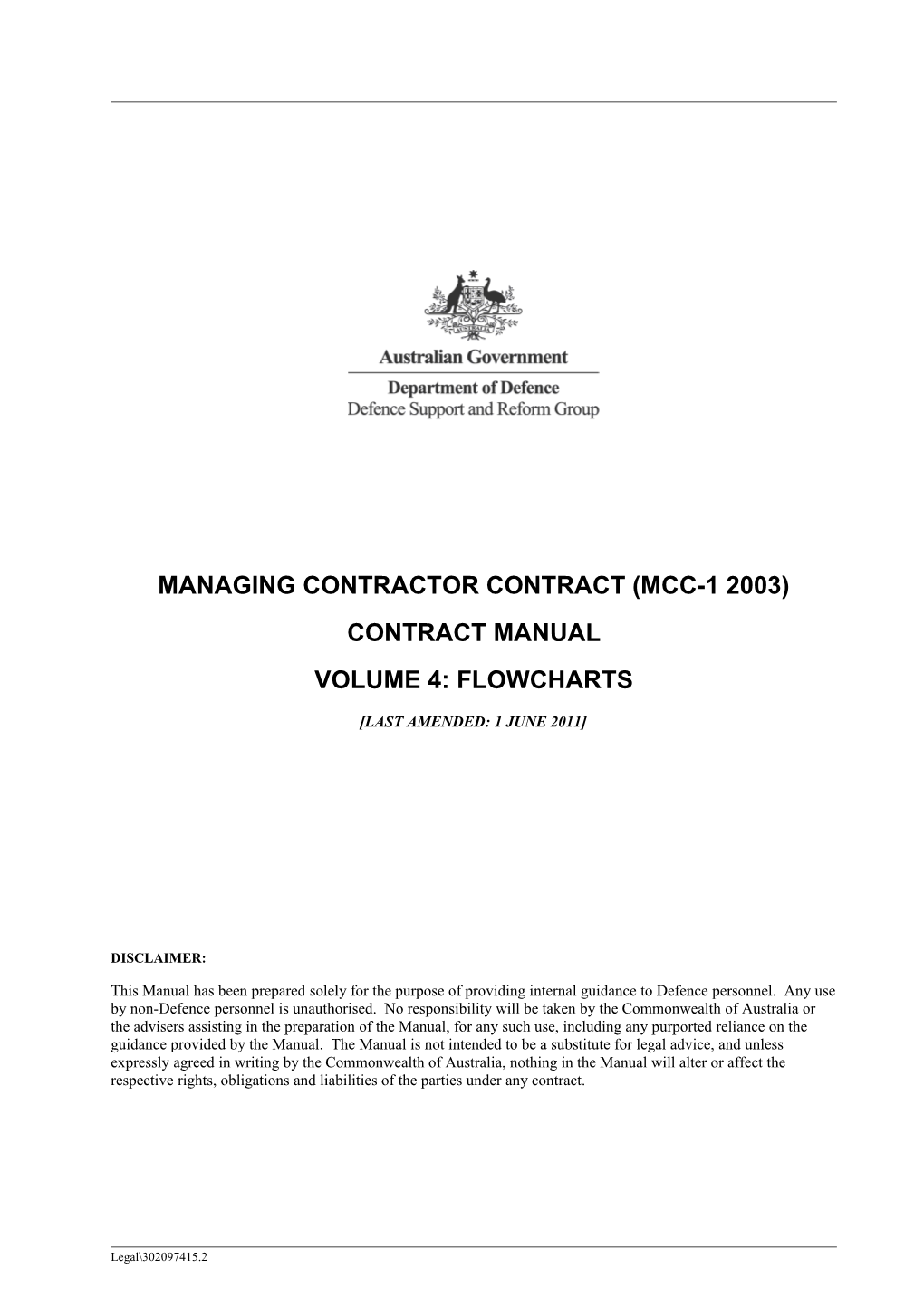 Managing Contractor Contract (Mcc-1 2003)