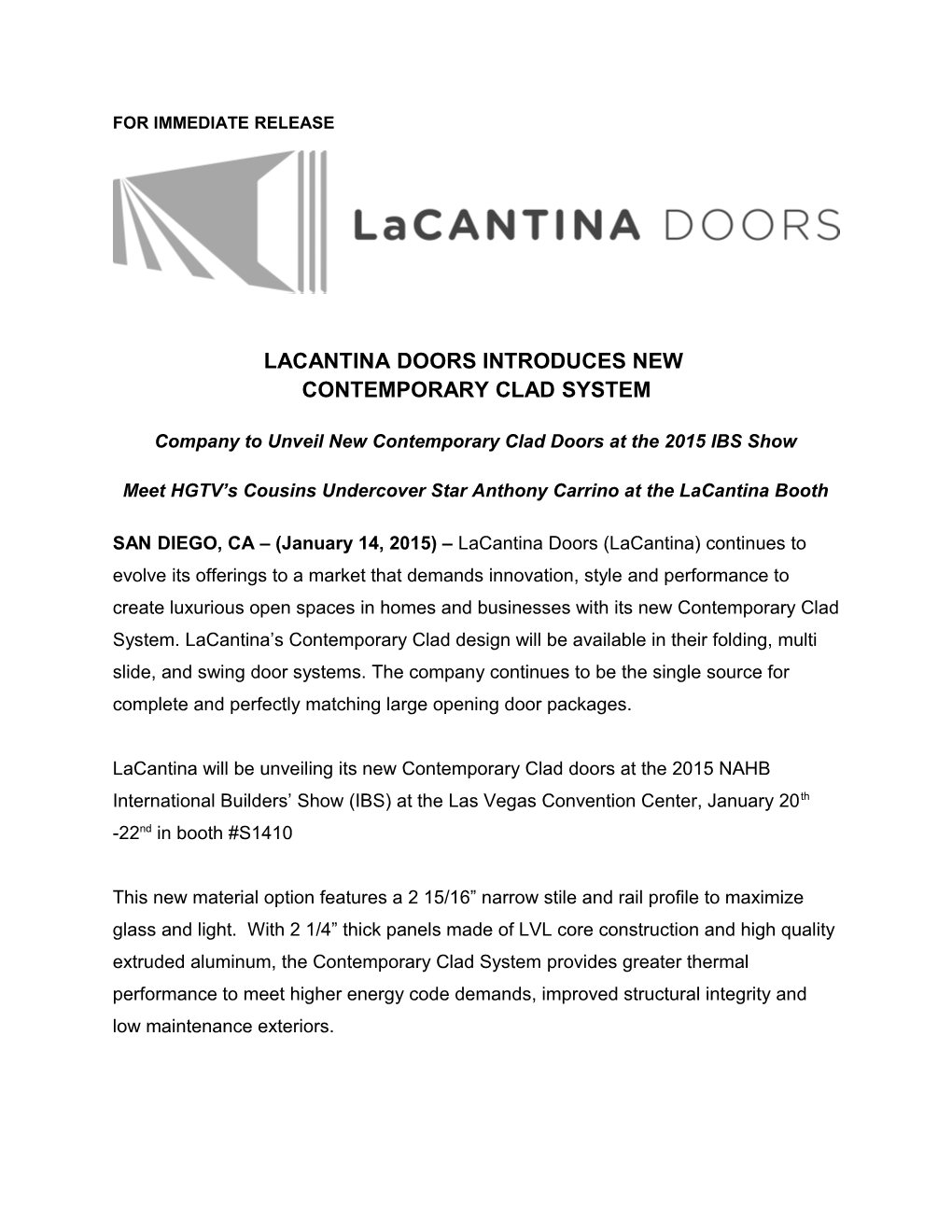 Lacantina Doors Introduces New
