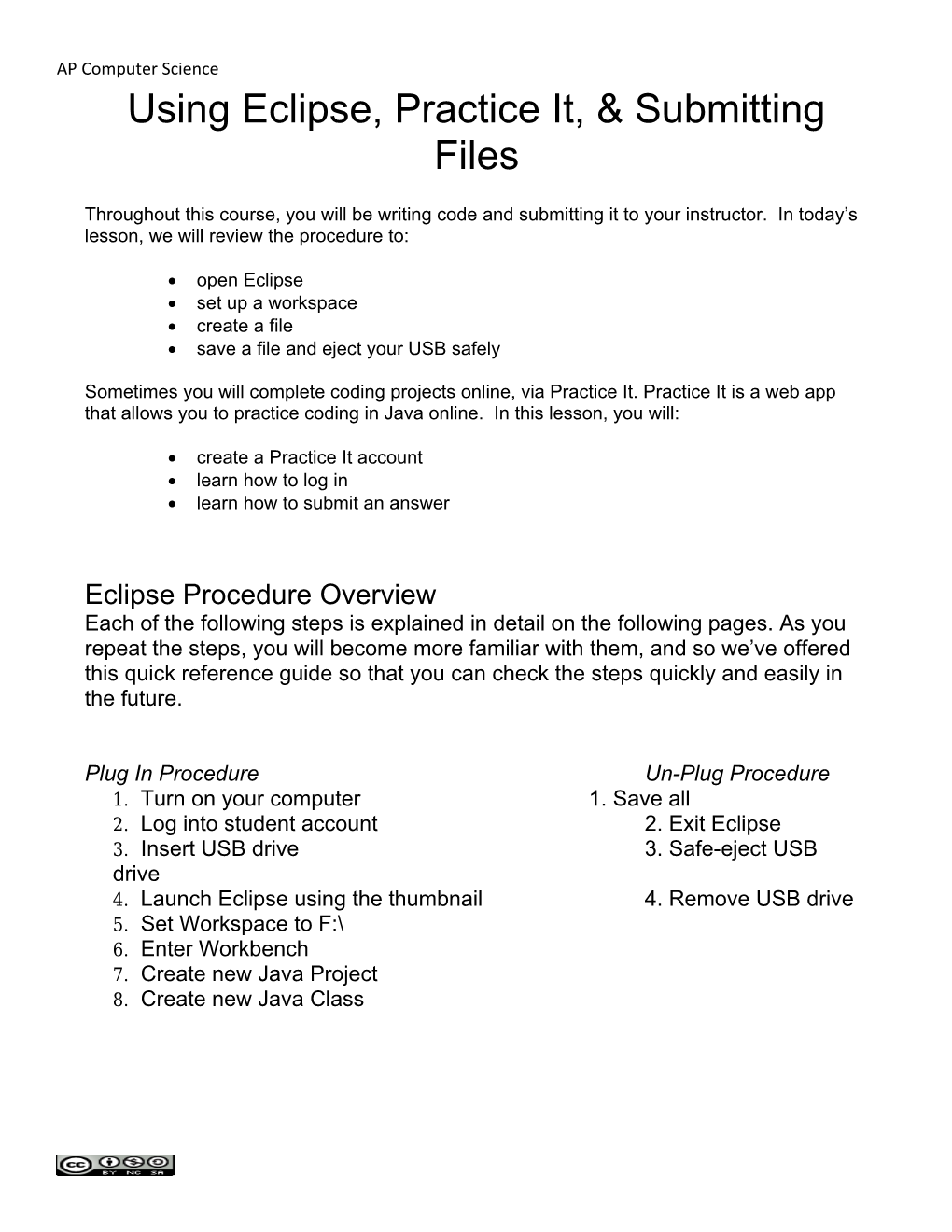 Using Eclipse, Practice It, & Submitting Files