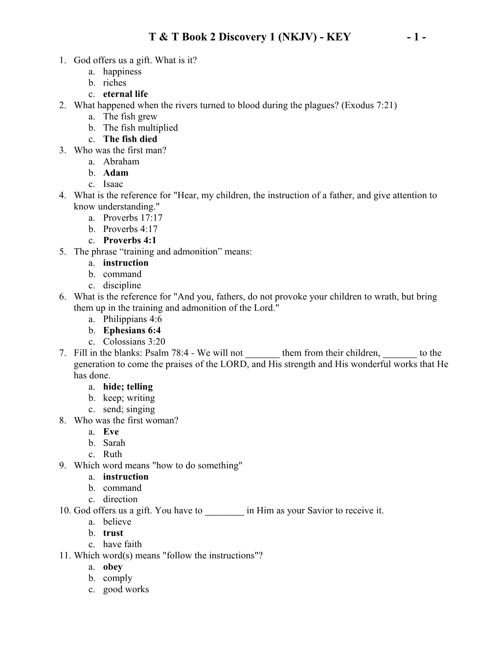 T & T Book 2 Discovery 1 (NKJV) - KEY - 1