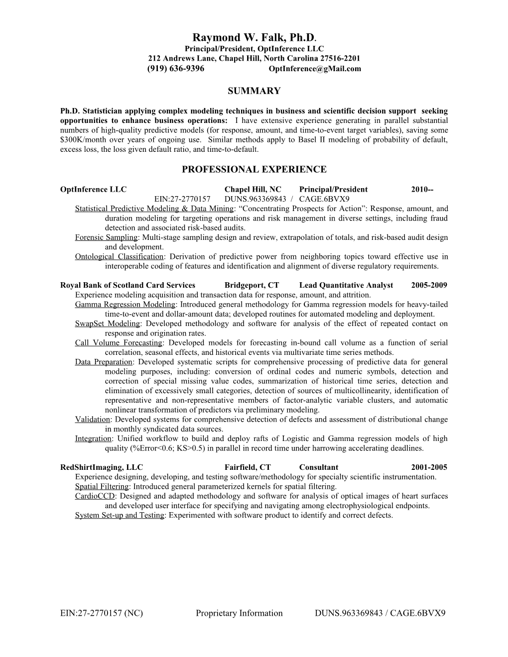 Principal/President, Optinference LLC